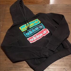 Adidas Black Hoodie with Multicolor Logos